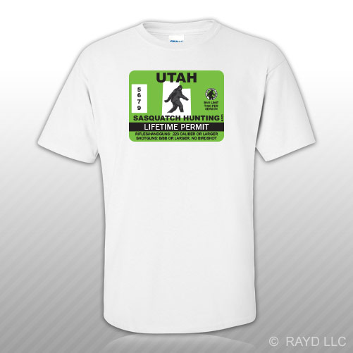 United States Sasquatch Hunting Permit T-Shirt Tee Shirt Free Sticker Bigfoot 