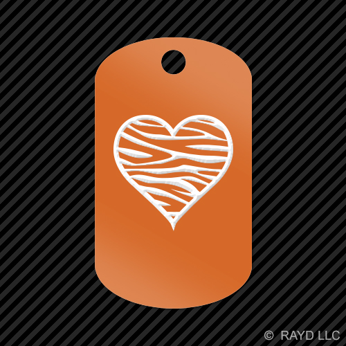 Zebra Print Heart Keychain GI dog tag engraved many colors 