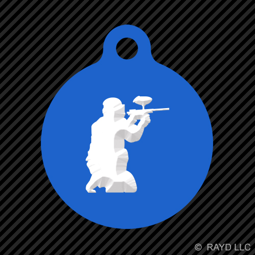 Paintball Keychain Round with Tab dog engraved many colors
