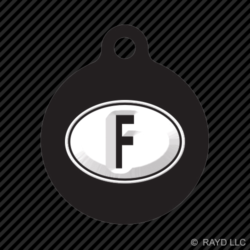 France Oval Keychain Round with Tab dog engraved many colors country code f euro